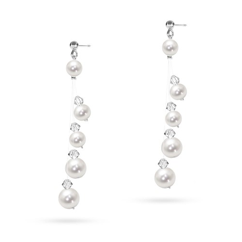 Biżuteria ślubna Swarovski Elements kolczyki z kryształkami i perłami na żyłce