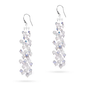 Okazałe kolczyki wiszące na żyłkach perły i kryształy Swarovski