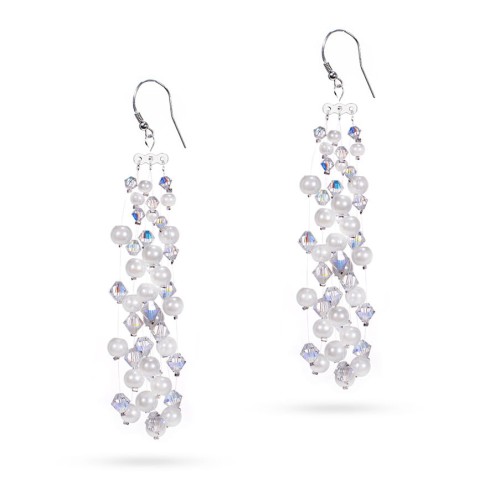 Okazałe kolczyki wiszące na żyłkach perły i kryształy Swarovski
