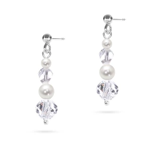 Wiszące ślubne kolczyki na sztyfcie kryształy i perły Swarovski