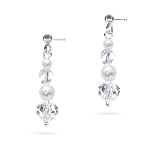 Wiszące ślubne kolczyki na sztyfcie kryształy i perły Swarovski KW062 marko