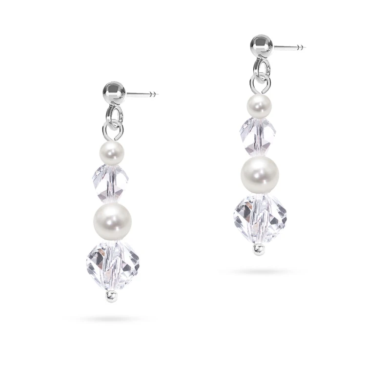 Wiszące ślubne kolczyki na sztyfcie kryształy i perły Swarovski KW062 marko