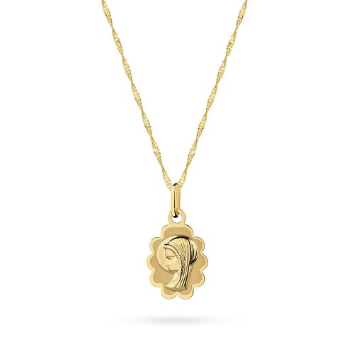 Złoty komplet medalik z łańcuszkiem Madonna prezent na chrzest komunia D280-585-L001 marko