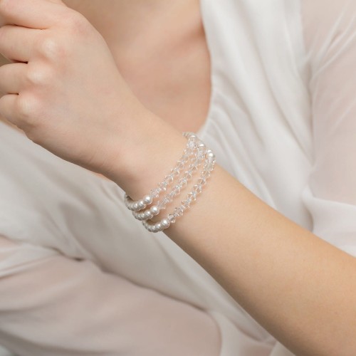 Bransoletka ślubna z perłami i kryształami Swarovski  BW030 marko
