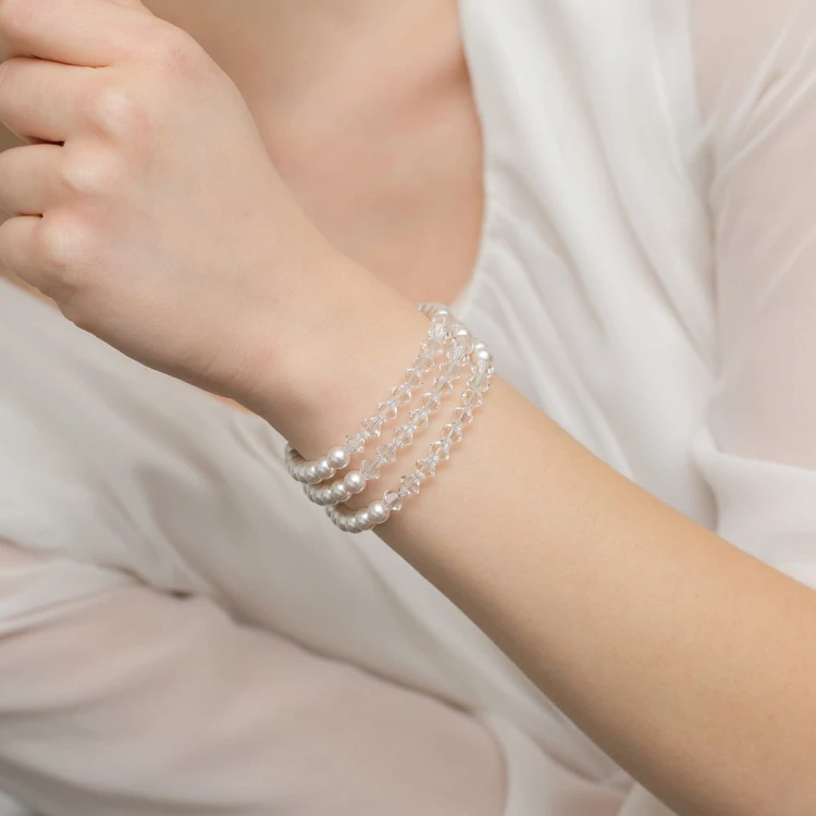 Bransoletka ślubna z perłami i kryształami Swarovski  BW030 marko