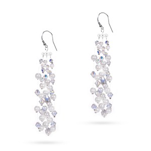 Długie okazałe kolczyki na żyłkach perły i kryształy Swarovski