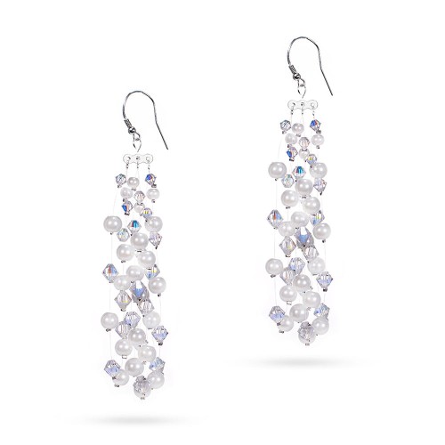 Długie okazałe kolczyki na żyłkach perły i kryształy Swarovski 
 KW060 marko