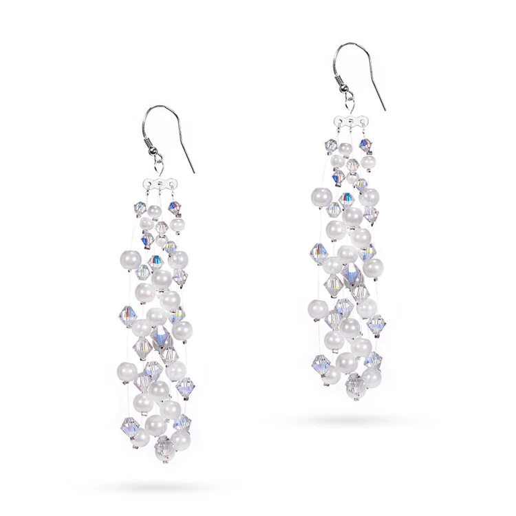 Długie okazałe kolczyki na żyłkach perły i kryształy Swarovski 
 KW060 marko