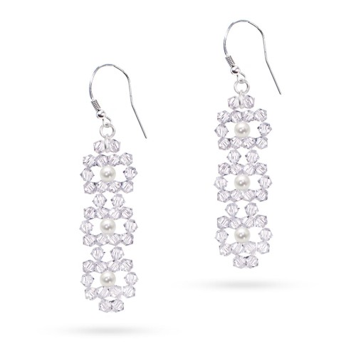 Wiszące kolczyki ślubne Swarovski elements perły i kryształy KW004 marko