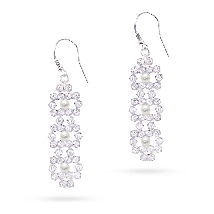 Wiszące kolczyki ślubne Swarovski elements perły i kryształy KW004 marko