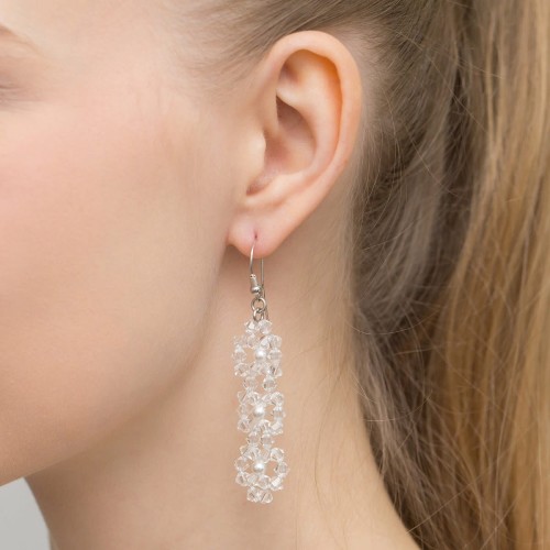 Wiszące kolczyki ślubne Swarovski elements perły i kryształy KW004 marko