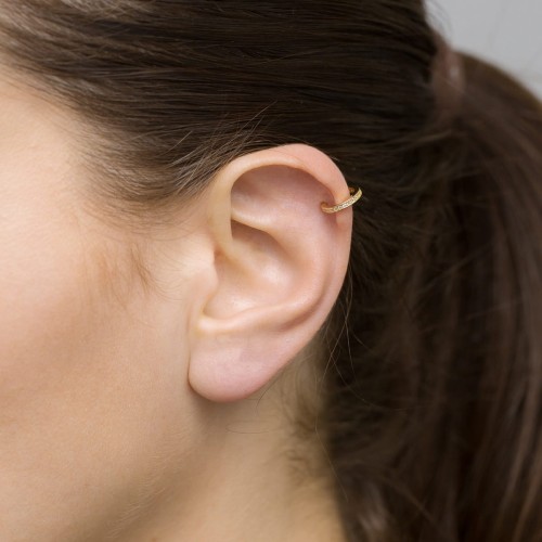 Pozłacany kolczyk nausznica nakładka z cyrkoniami fake piercing Soledo