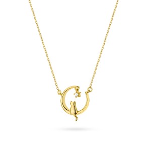 Pozłacany naszyjnik kot księżyc gwiazdka cyrkonie Soledo