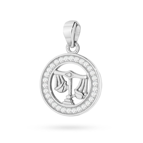 Srebrny wisiorek znak zodiaku w kole Waga cyrkonie