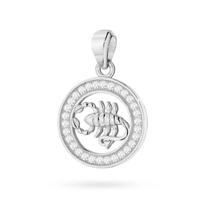 Srebrny wisiorek znak zodiaku w kole Skorpion cyrkonie