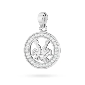 Srebrny wisiorek znak zodiaku w kole Bliźnięta cyrkonie