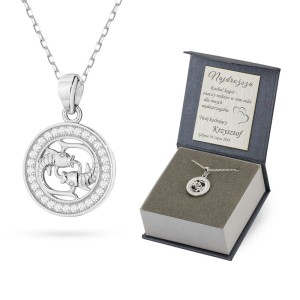 Srebrny naszyjnik zawieszka Ryby na łańcuszku ankier cyrkonie Zodiak