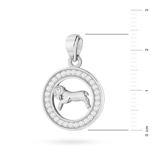 Srebrny wisiorek znak zodiaku w kole Baran cyrkonie