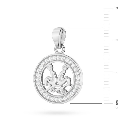 Srebrny wisiorek znak zodiaku w kole Bliźnięta cyrkonie