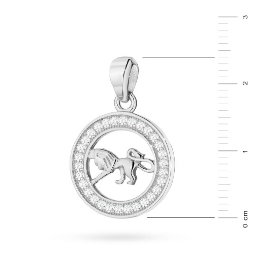 Srebrny wisiorek znak zodiaku w kole Lew cyrkonie