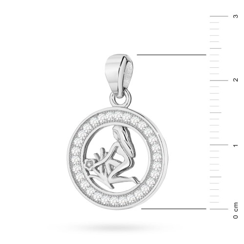 Srebrny wisiorek znak zodiaku w kole Panna cyrkonie