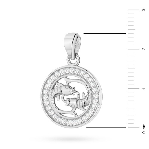 Srebrny wisiorek znak zodiaku w kole Ryby cyrkonie