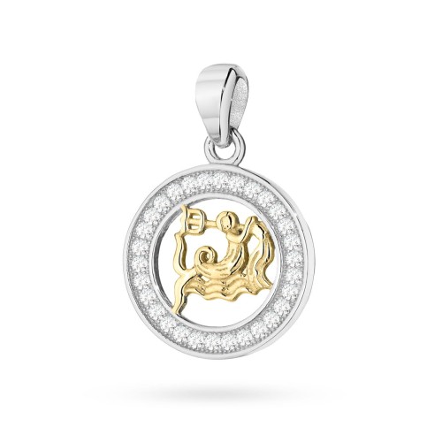 Pozłacany wisiorek znak zodiaku w kole Wodnik cyrkonie Z624-925-ZS-WO marko