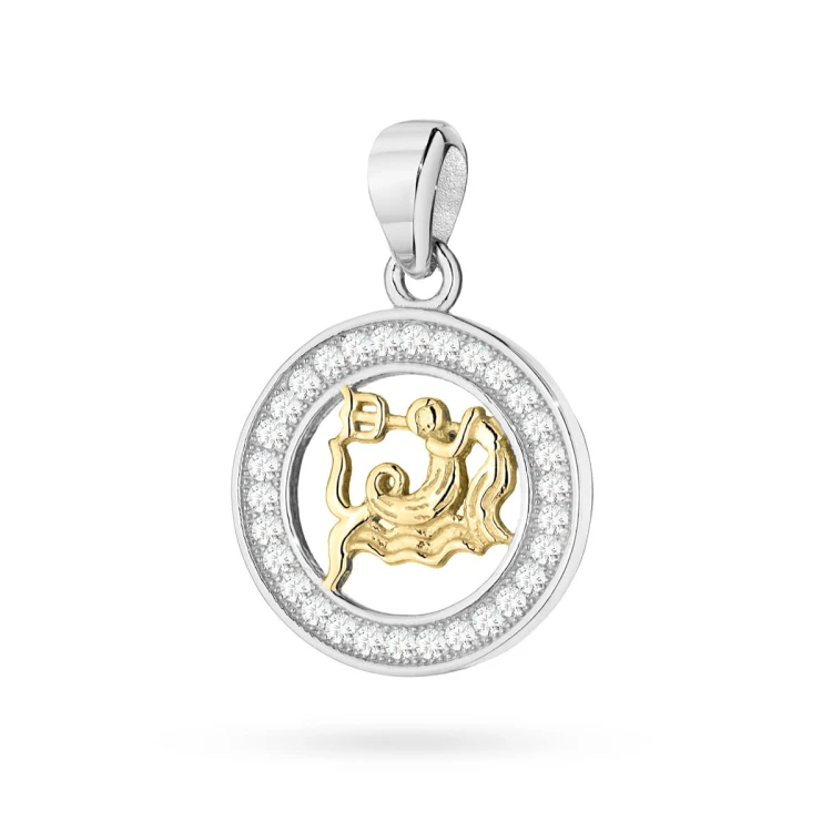 Pozłacany wisiorek znak zodiaku w kole Wodnik cyrkonie Z624-925-ZS-WO marko