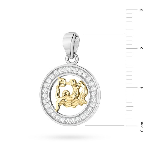 Pozłacany wisiorek znak zodiaku w kole Wodnik cyrkonie