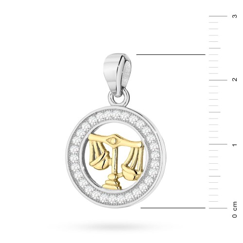 Pozłacany wisiorek znak zodiaku w kole Waga cyrkonie