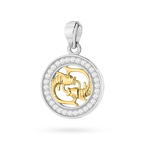 Pozłacany wisiorek znak zodiaku w kole Ryby cyrkonie Z624-925-ZS-RY marko