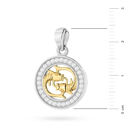 Pozłacany wisiorek znak zodiaku w kole Ryby cyrkonie