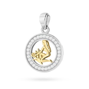 Pozłacany wisiorek znak zodiaku w kole Panna cyrkonie