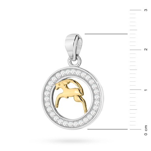 Pozłacany wisiorek znak zodiaku w kole Koziorożec cyrkonie