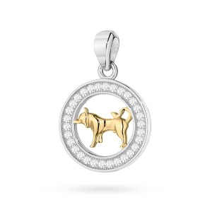 Pozłacany wisiorek znak zodiaku w kole Byk cyrkonie