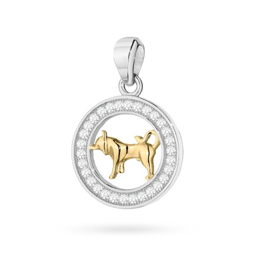 Pozłacany wisiorek znak zodiaku w kole Byk cyrkonie Z624-925-ZS-BY marko