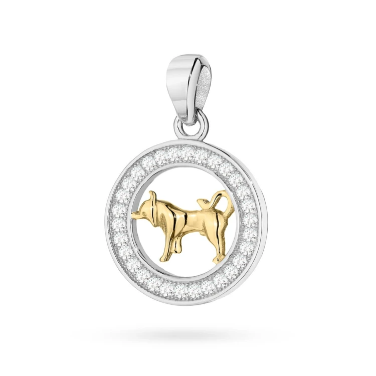 Pozłacany wisiorek znak zodiaku w kole Byk cyrkonie Z624-925-ZS-BY marko
