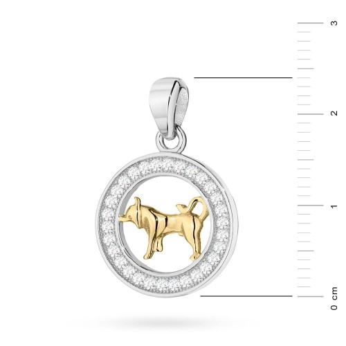 Pozłacany wisiorek znak zodiaku w kole Byk cyrkonie