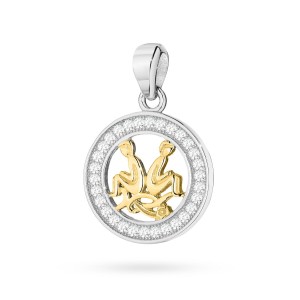 Pozłacany wisiorek znak zodiaku w kole Bliźnięta cyrkonie