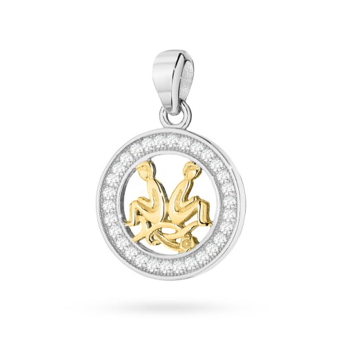 Pozłacany wisiorek znak zodiaku w kole Bliźnięta cyrkonie