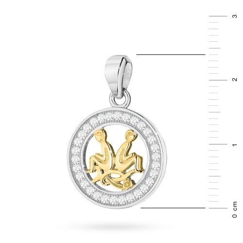 Pozłacany wisiorek znak zodiaku w kole Bliźnięta cyrkonie