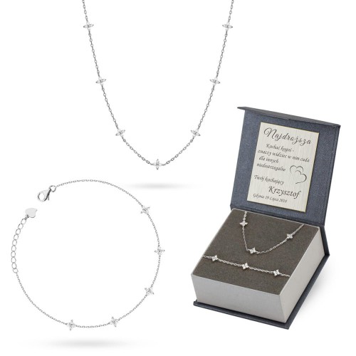 Srebrny komplet choker i bransoletka kwiatki cyrkonie Soledo 
N881-B015-925-S marko