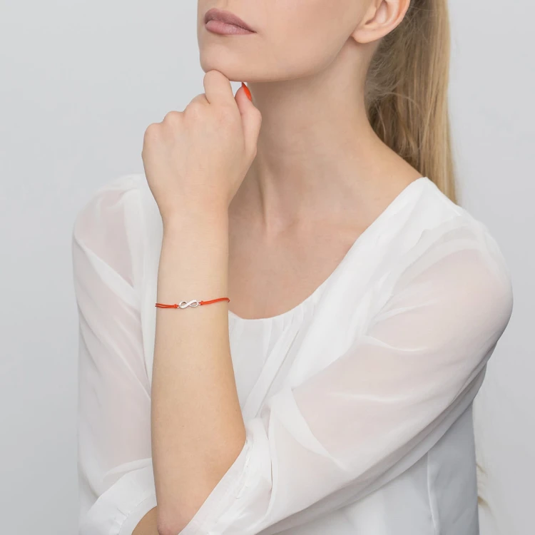 Srebrna bransoletka czerwony sznurek nieskończoność z cyrkoniami Animo B834-925-CS marko