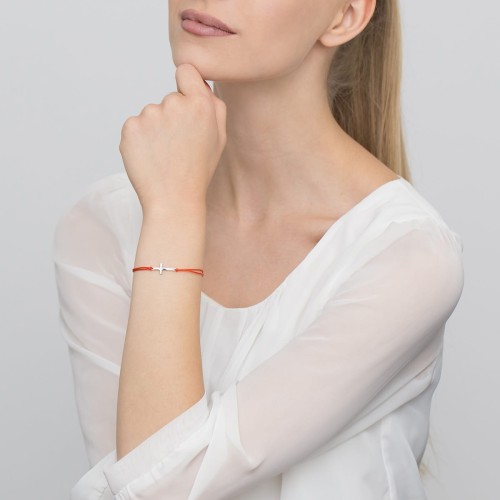 Bransoletka srebrna czerwony sznurek z krzyżem Animo B832-925-CS marko