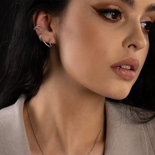 Srebrny kolczyk nausznica nakładka z cyrkoniami fake piercing Soledo