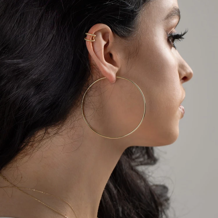 Pozłacany kolczyk podwójne kółko nausznica nakładka fake piercing K1176-925-Z marko