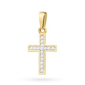 Złoty krzyżyk 585 wysadzany brylantami 0,08ct