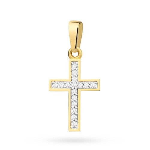 Złoty krzyżyk 585 wysadzany brylantami 0,08ct