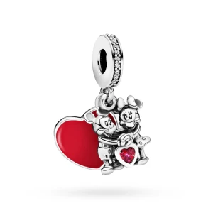 Srebrna zawieszka czerwone serce love myszki Charms