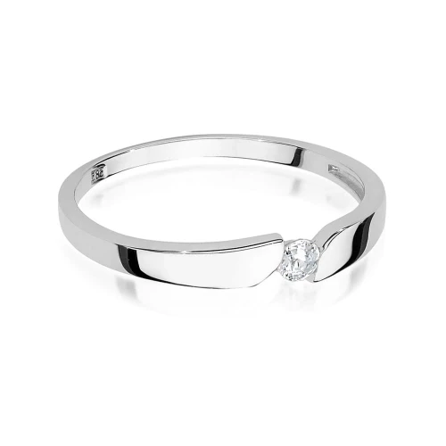 Elegancki pierścionek z białego złota z osadzonym brylantem o masie 0,08ct, prezentowany na białym tle produktu W0554.B3.DIW.01